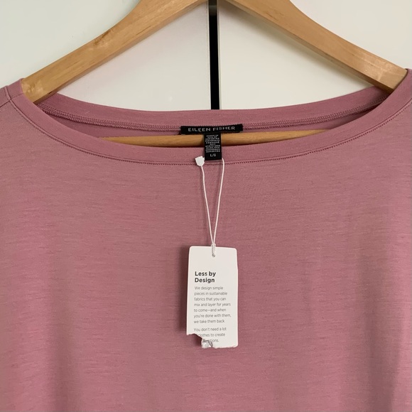 Eileen Fisher Knit Blouse Short Sleeved Dressy Tee Ballet Boat Neck Pink Size L - Picture 3 of 9